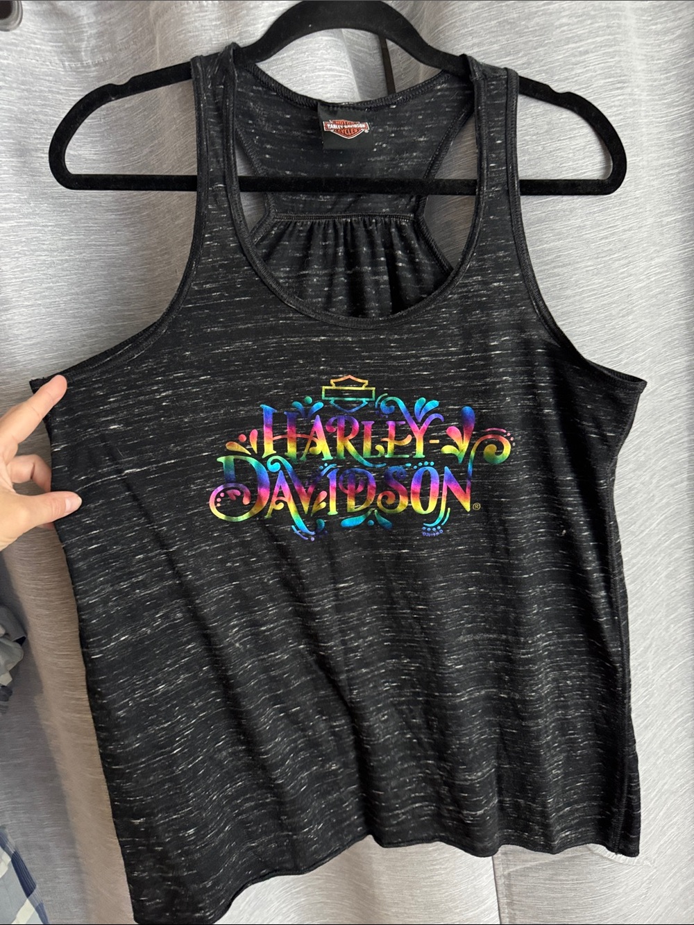 Harley-Davidson Black Tank Top with Rainbow Shiny Logo